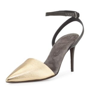 Brunello Cucinelli Monili Ankle-Wrap d'Orsay Pump in Gold